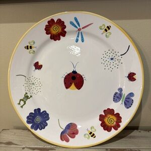 1990's BICO 14 3/8" White Platter Trimmed In Yellow Whimsical Insect Design